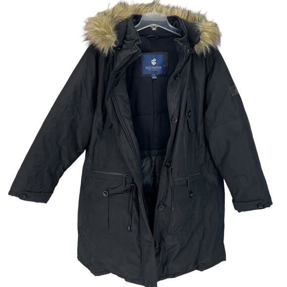 NWT $148 ROCA WEAR CLASSIC Women's HOODED PARKA Faux Fur Trim Black PLUS SIZE 3X - Picture 2 of 8